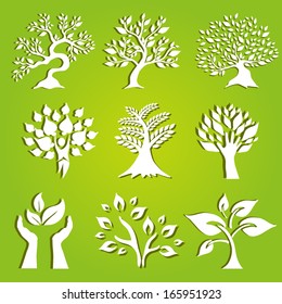 set of 9 ecology icons, symbols of nature