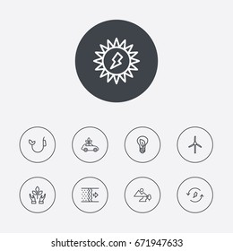 Set Of 9 Ecology Outline Icons Set.Collection Of Renewable Energy, Nature, Ecol And Other Elements.
