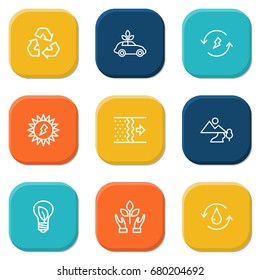 Set Of 9 Ecology Outline Icons Set.Collection Of Charge, Water, Nature And Other Elements.