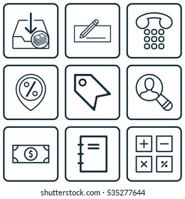 Set Of 9 E-Commerce Icons. Includes Money Transfer, Callcentre, Withdraw Money And Other Symbols. Beautiful Design Elements.