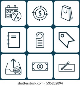 Set Of 9 E-Commerce Icons. Includes Outgoing Earnings, Money Transfer, Finance And Other Symbols. Beautiful Design Elements.