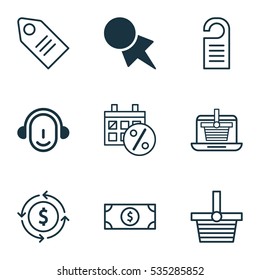 Set Of 9 E-Commerce Icons. Includes Finance, Pannier, Buck And Other Symbols. Beautiful Design Elements.