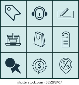 Set Of 9 E-Commerce Icons. Includes Handbag, Discount Location, Employee Symbols. Beautiful Design Elements.