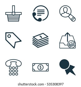 Set Of 9 E-Commerce Icons. Includes Outgoing Earnings, Spectator, Buck And Other Symbols. Beautiful Design Elements.