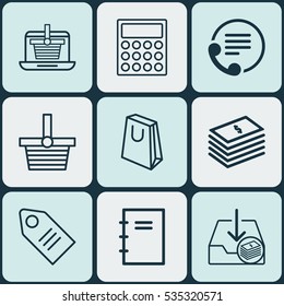 Set Of 9 Ecommerce Icons. Includes Pannier, E-Trade, Withdraw Money And Other Symbols. Beautiful Design Elements.