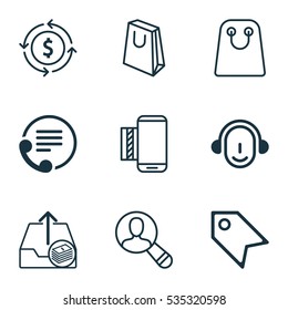 Set Of 9 Ecommerce Icons. Includes Spectator, Tote Bag, Telephone And Other Symbols. Beautiful Design Elements.