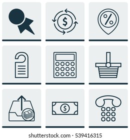 Set Of 9 E-Commerce Icons. Includes Finance, Price, Outgoing Earnings And Other Symbols. Beautiful Design Elements.