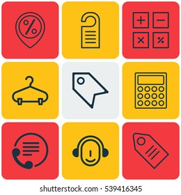 Set Of 9 Ecommerce Icons. Includes Price, Calculator, Discount Location And Other Symbols. Beautiful Design Elements.