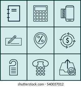 Set Of 9 Ecommerce Icons. Includes Money Transfer, Spiral Notebook, Callcentre And Other Symbols. Beautiful Design Elements.