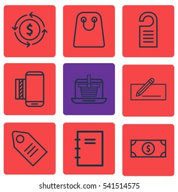 Set Of 9 Ecommerce Icons. Includes Finance, Price, Mobile Service And Other Symbols. Beautiful Design Elements.