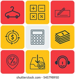 Set Of 9 E-Commerce Icons. Includes Employee, Money Transfer, Calculator And Other Symbols. Beautiful Design Elements.