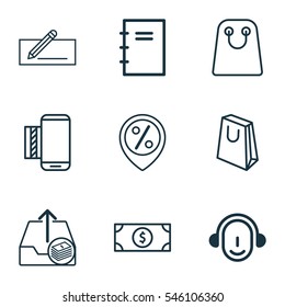 Set Of 9 E-Commerce Icons. Includes Tote Bag, Handbag, Employee Symbols. Beautiful Design Elements.