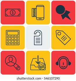 Set Of 9 Ecommerce Icons. Includes Withdraw Money, Price, Mobile Service And Other Symbols. Beautiful Design Elements.