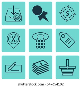 Set Of 9 Ecommerce Icons. Includes Withdraw Money, Finance, Money Transfer And Other Symbols. Beautiful Design Elements.