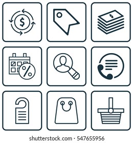 Set Of 9 Ecommerce Icons. Includes Price, Price Stamp, Telephone And Other Symbols. Beautiful Design Elements.