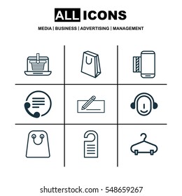 Set Of 9 Ecommerce Icons. Includes Employee, Mobile Service, Price And Other Symbols. Beautiful Design Elements.