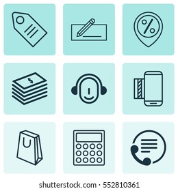 Set Of 9 Ecommerce Icons. Includes Calculator, Employee, Telephone And Other Symbols. Beautiful Design Elements.