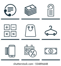 Set Of 9 Ecommerce Icons. Includes Price, Buck, Tote Bag And Other Symbols. Beautiful Design Elements.