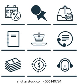 Set Of 9 E-Commerce Icons. Includes Black Friday, Telephone, E-Trade And Other Symbols. Beautiful Design Elements.