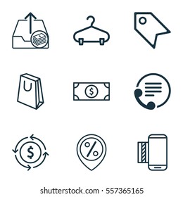 Set Of 9 E-Commerce Icons. Includes Mobile Service, Finance, Buck And Other Symbols. Beautiful Design Elements.