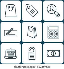 Set Of 9 Ecommerce Icons. Includes Spectator, Price, Ticket And Other Symbols. Beautiful Design Elements.