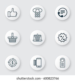 Set Of 9 Ecommerce Icons. Includes Mobile Service, Finance, Callcentre And Other Symbols. Beautiful Design Elements.