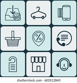 Set Of 9 Ecommerce Icons. Includes Mobile Service, Pannier, Telephone And Other Symbols. Beautiful Design Elements.
