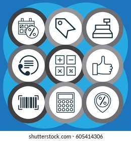 Set Of 9 Ecommerce Icons. Includes Telephone, Discount Location, Identification Code And Other Symbols. Beautiful Design Elements.