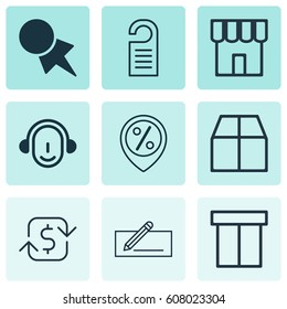 Set Of 9 E-Commerce Icons. Includes Shop, Box, Cardboard And Other Symbols. Beautiful Design Elements.