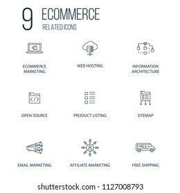 Set of 9 eCommerce Related line Icons. Contains such Icons as online business, eCommerce, online store and more. concept symbol creative design. Can be used for web UI/UX