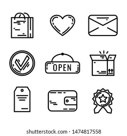 Set of 9 E-commerce and shopping web icons in line style. Vector illustration.