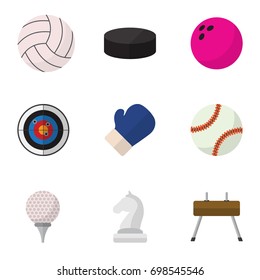 Set Of 9 Editable Active Flat Icons. Includes Symbols Such As Kegling, Fighting, Strategic And More. Can Be Used For Web, Mobile, UI And Infographic Design.