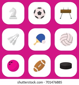 Set Of 9 Editable Active Flat Icons. Includes Symbols Such As Touchdown, Sphere, Athlete And More. Can Be Used For Web, Mobile, UI And Infographic Design.
