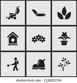 Set of 9 editable agriculture icons. Includes symbols such as tea, boot, fertilize and more. Can be used for web, mobile, UI and infographic design.