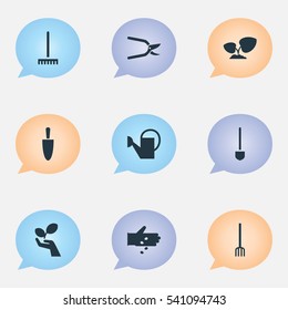 Set Of 9 Editable Agriculture Icons. Includes Symbols Such As Shovel, Soil Plant, Farm Tool And More. Can Be Used For Web, Mobile, UI And Infographic Design.