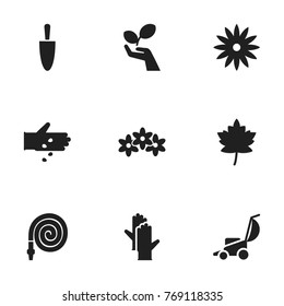 Set Of 9 Editable Agriculture Icons. Includes Symbols Such As Floral, Vacuum Cleaner, Leaf And More. Can Be Used For Web, Mobile, UI And Infographic Design.