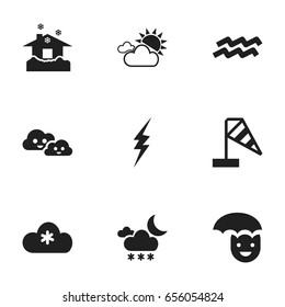 Set Of 9 Editable Air Icons. Includes Symbols Such As Wind Measurement, Shelter, Twilight And More. Can Be Used For Web, Mobile, UI And Infographic Design.