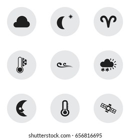 Set Of 9 Editable Air Icons. Includes Symbols Such As Snow Granule, Breeze, Scale And More. Can Be Used For Web, Mobile, UI And Infographic Design.