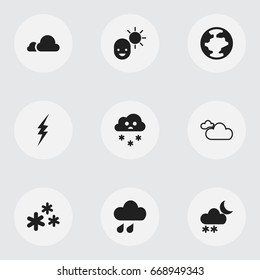 Set Of 9 Editable Air Icons. Includes Symbols Such As Deluge, Snowflakes, World And More. Can Be Used For Web, Mobile, UI And Infographic Design.