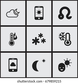 Set Of 9 Editable Air Icons. Includes Symbols Such As Phone, Sun In Display, Lion And More. Can Be Used For Web, Mobile, UI And Infographic Design.