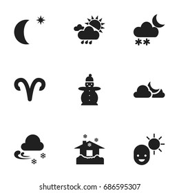 Set Of 9 Editable Air Icons. Includes Symbols Such As Ram, Snow Person, Shelter And More. Can Be Used For Web, Mobile, UI And Infographic Design.