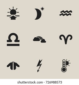 Set Of 9 Editable Air Icons. Includes Symbols Such As Weather After Rain, Thermometer, Coat And More. Can Be Used For Web, Mobile, UI And Infographic Design.
