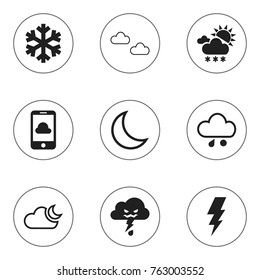 Set Of 9 Editable Air Icons. Includes Symbols Such As Celestial, Mist, Phone And More. Can Be Used For Web, Mobile, UI And Infographic Design.