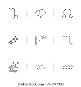 Set Of 9 Editable Air Outline Icons. Includes Symbols Such As Deluge, Fahrenheit, Asterisk And More. Can Be Used For Web, Mobile, UI And Infographic Design.