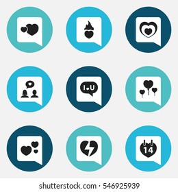 Set Of 9 Editable Amour Icons. Includes Symbols Such As Passion, Confession Of Love, Darling And More. Can Be Used For Web, Mobile, UI And Infographic Design.