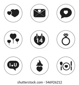 Set Of 9 Editable Amour Icons. Includes Symbols Such As Trappings, Affection Letter, Passion And More. Can Be Used For Web, Mobile, UI And Infographic Design.
