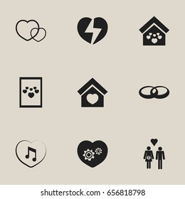 Set Of 9 Editable Amour Icons. Includes Symbols Such As Wedding, Building, Gear And More. Can Be Used For Web, Mobile, UI And Infographic Design.
