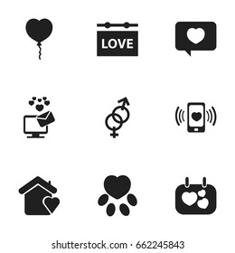 Set Of 9 Editable Amour Icons. Includes Symbols Such As Board, Valentine Balloons, Sexuality And More. Can Be Used For Web, Mobile, UI And Infographic Design.