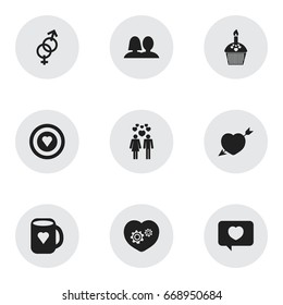 Set Of 9 Editable Amour Icons. Includes Symbols Such As Dartboard, Gear, Tea Mug And More. Can Be Used For Web, Mobile, UI And Infographic Design.
