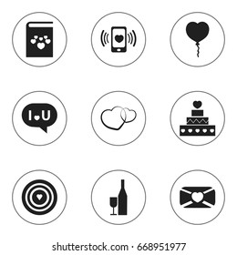 Set Of 9 Editable Amour Icons. Includes Symbols Such As Fizz, Smartphone, Valentine Balloons And More. Can Be Used For Web, Mobile, UI And Infographic Design.